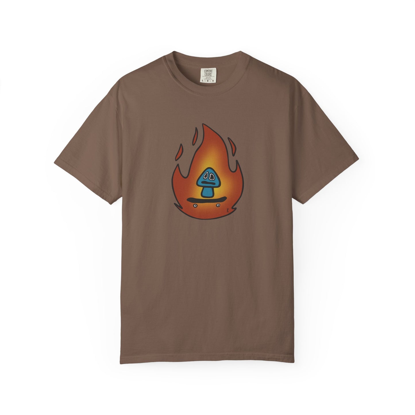 Blazing Mushroom | Skating Mushroom on Fire Themed Unisex Garment-Dyed T-Shirt, Cool Graphic Tee, Casual Wear, Summer Essential, Gifts for Friends