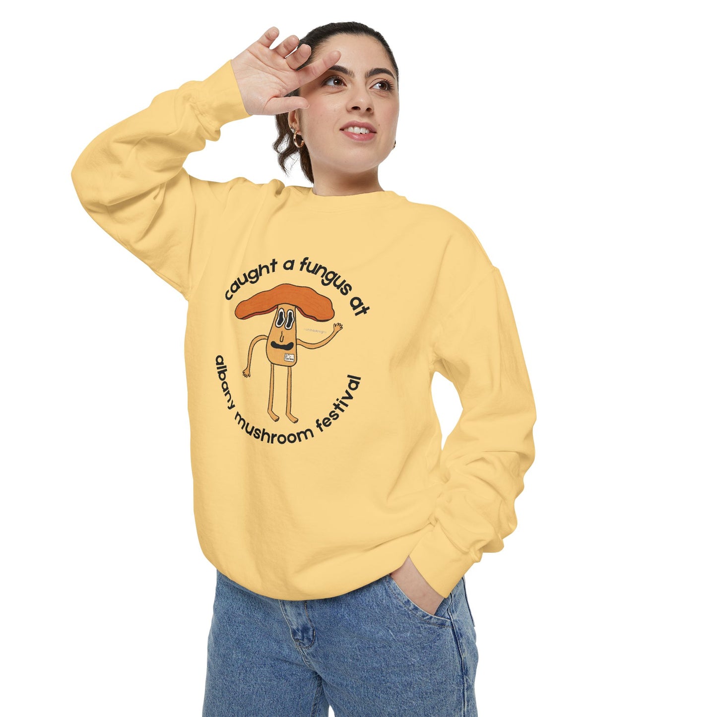 Fun Gus Crewneck - "Caught a Fungus At Albany Mushroom Festival" | Mushroom Festival Sweatshirt - Caught a Fungus Design, Unisex Cozy Top, Fall Fashion, Nature Lover Gift, Foraging, Fungi Lover