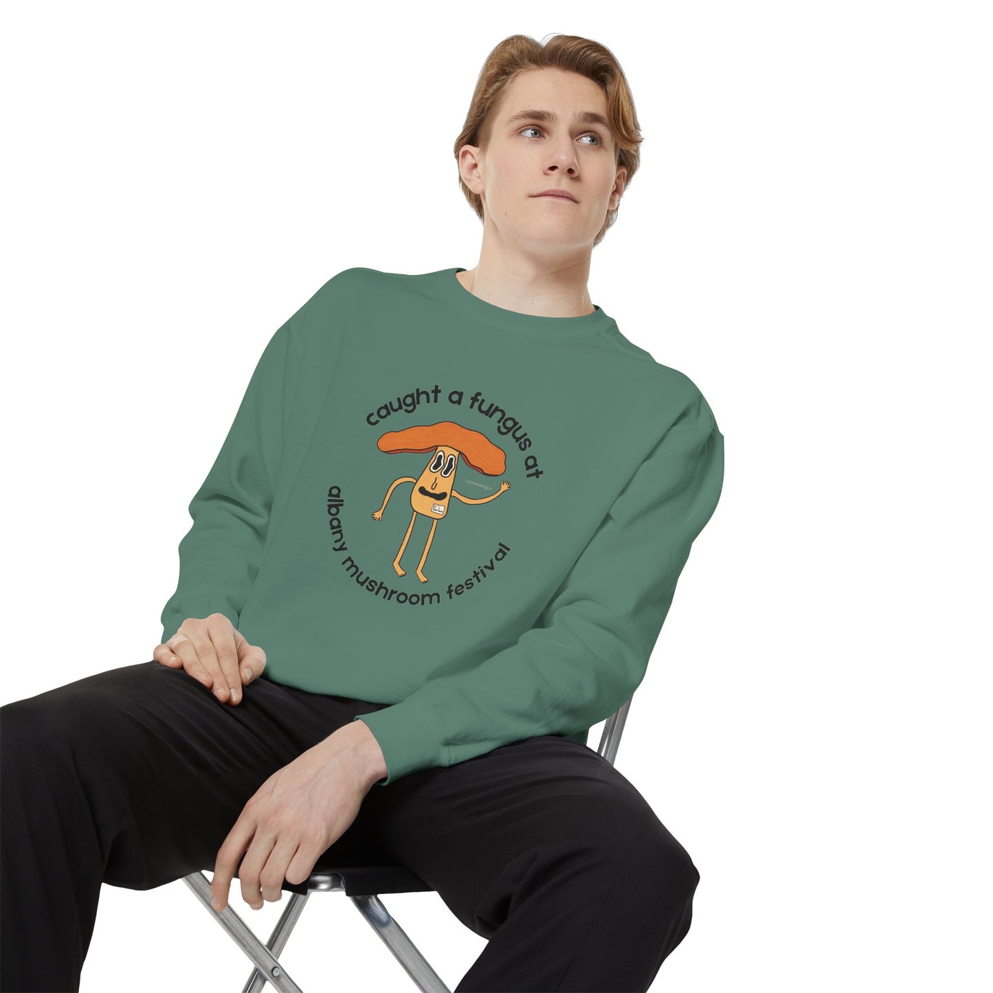 Fun Gus Crewneck - "Caught a Fungus At Albany Mushroom Festival" | Mushroom Festival Sweatshirt - Caught a Fungus Design, Unisex Cozy Top, Fall Fashion, Nature Lover Gift, Foraging, Fungi Lover