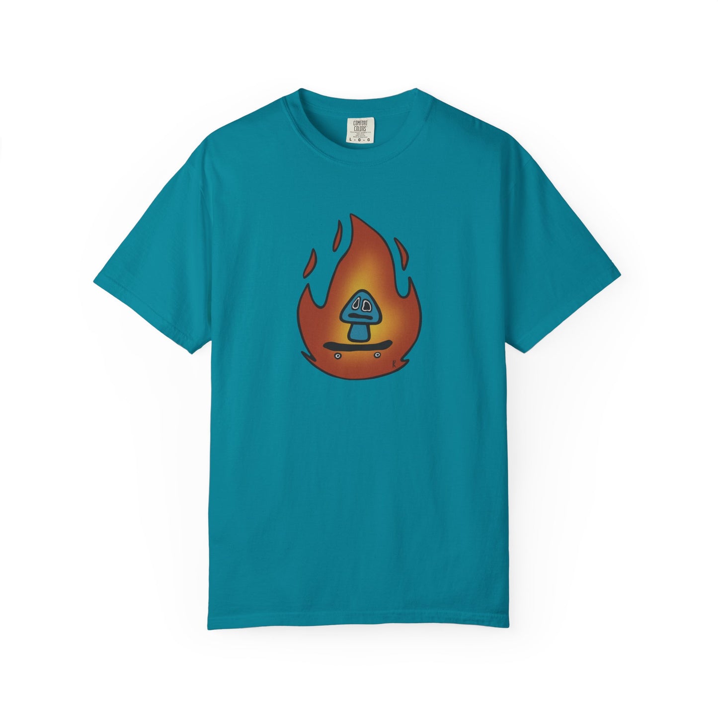 Blazing Mushroom | Skating Mushroom on Fire Themed Unisex Garment-Dyed T-Shirt, Cool Graphic Tee, Casual Wear, Summer Essential, Gifts for Friends