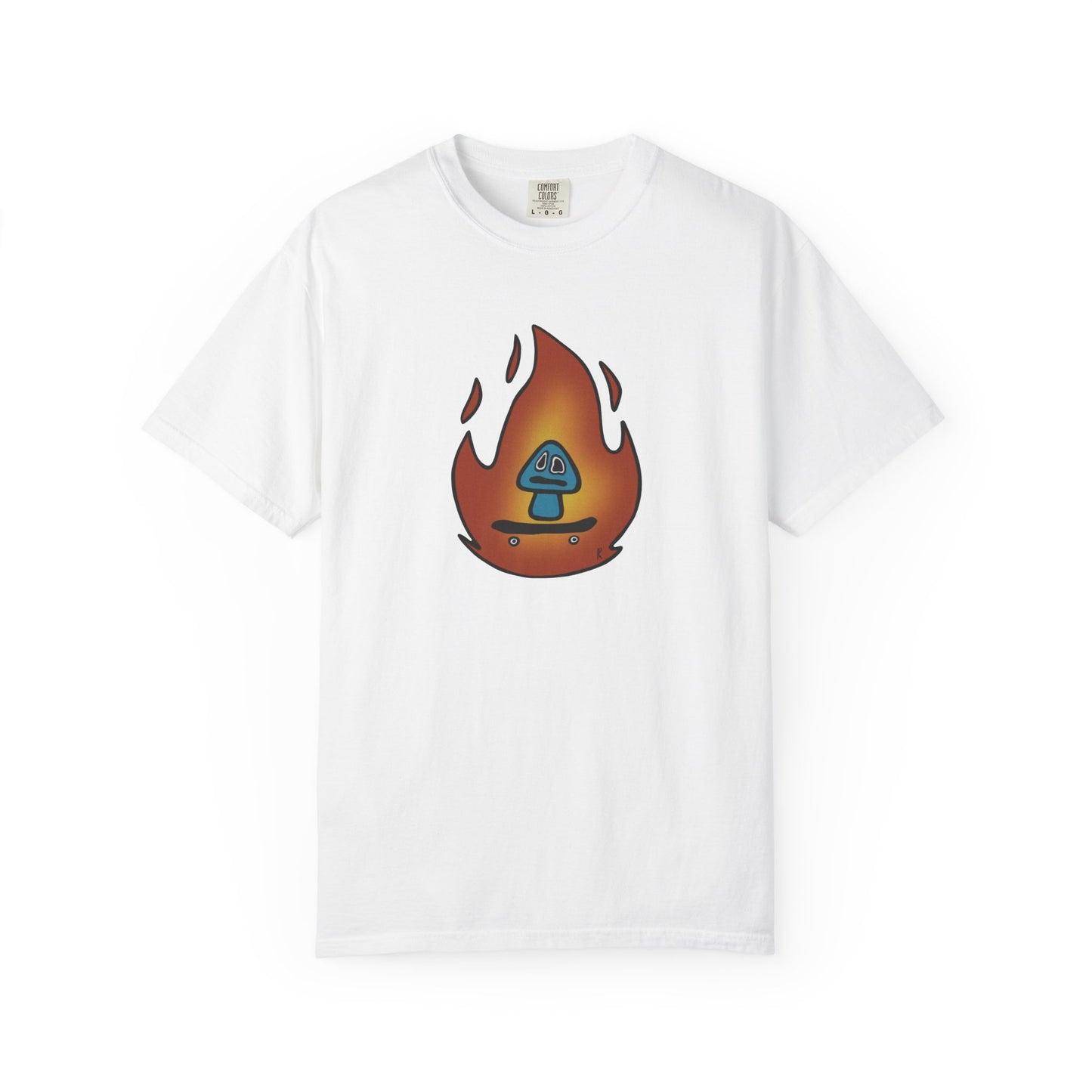 Blazing Mushroom | Skating Mushroom on Fire Themed Unisex Garment-Dyed T-Shirt, Cool Graphic Tee, Casual Wear, Summer Essential, Gifts for Friends