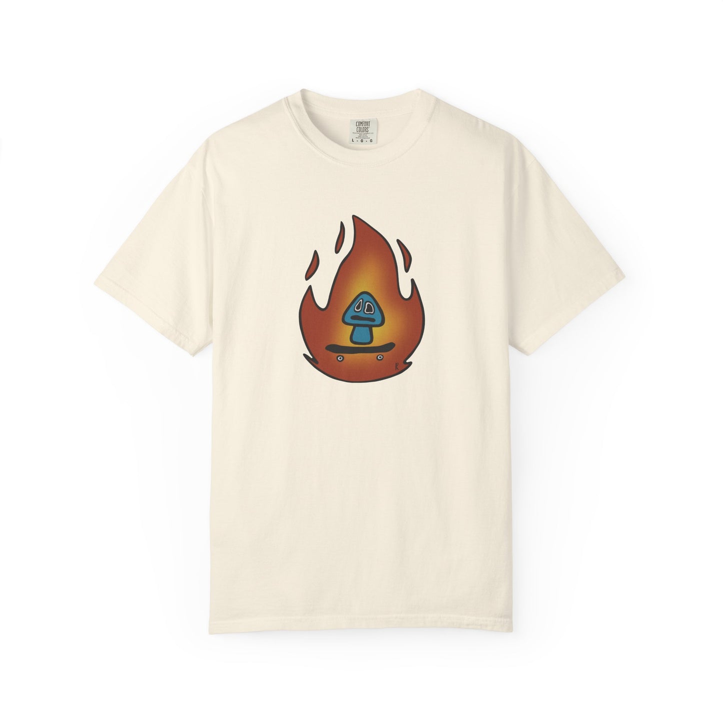 Blazing Mushroom | Skating Mushroom on Fire Themed Unisex Garment-Dyed T-Shirt, Cool Graphic Tee, Casual Wear, Summer Essential, Gifts for Friends