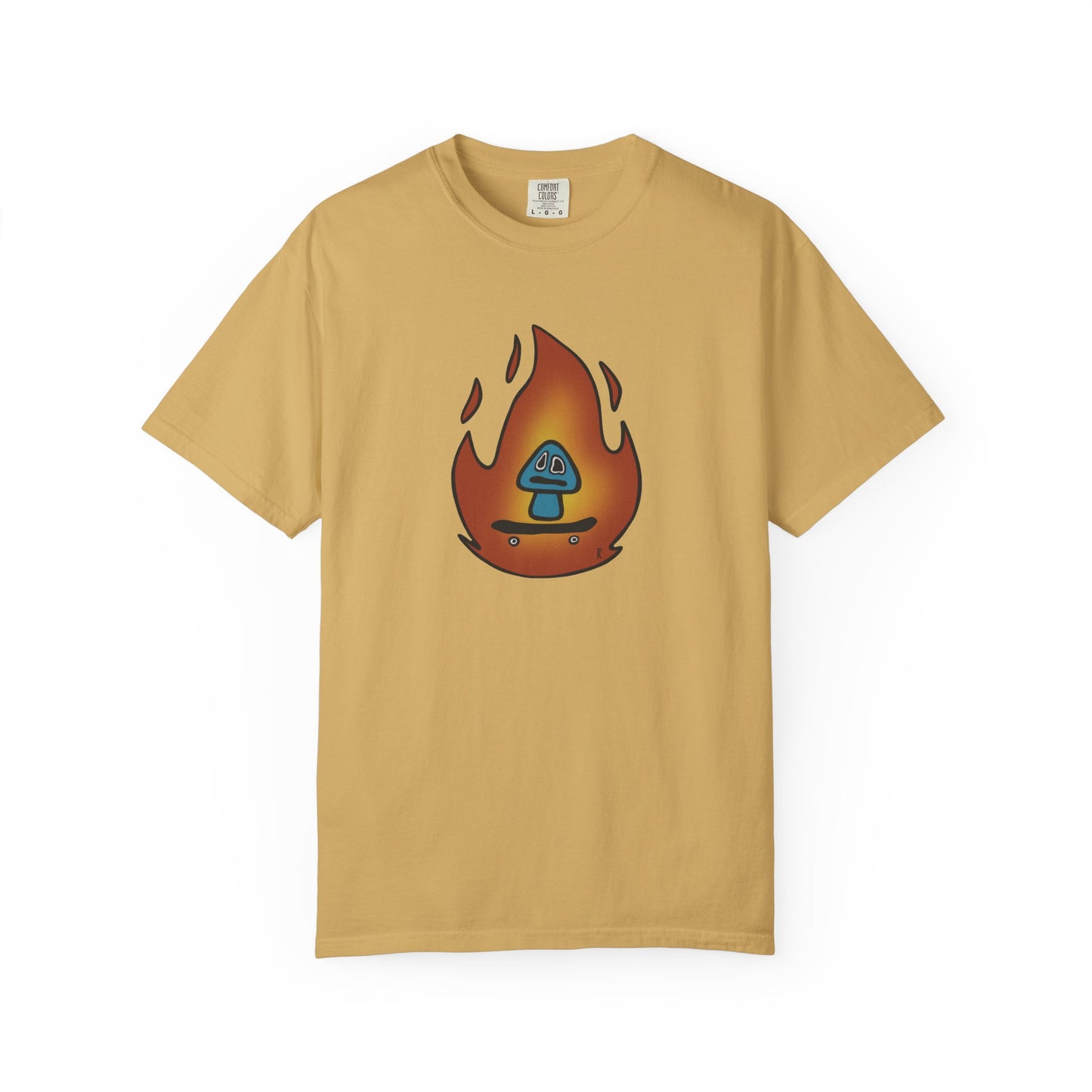 Blazing Mushroom | Skating Mushroom on Fire Themed Unisex Garment-Dyed T-Shirt, Cool Graphic Tee, Casual Wear, Summer Essential, Gifts for Friends