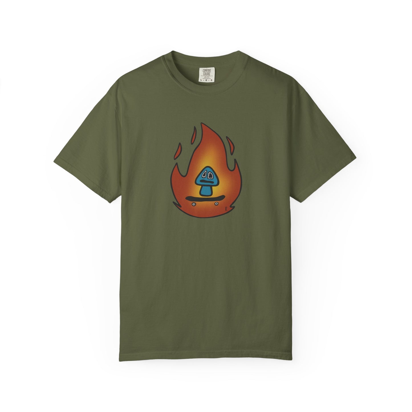 Blazing Mushroom | Skating Mushroom on Fire Themed Unisex Garment-Dyed T-Shirt, Cool Graphic Tee, Casual Wear, Summer Essential, Gifts for Friends