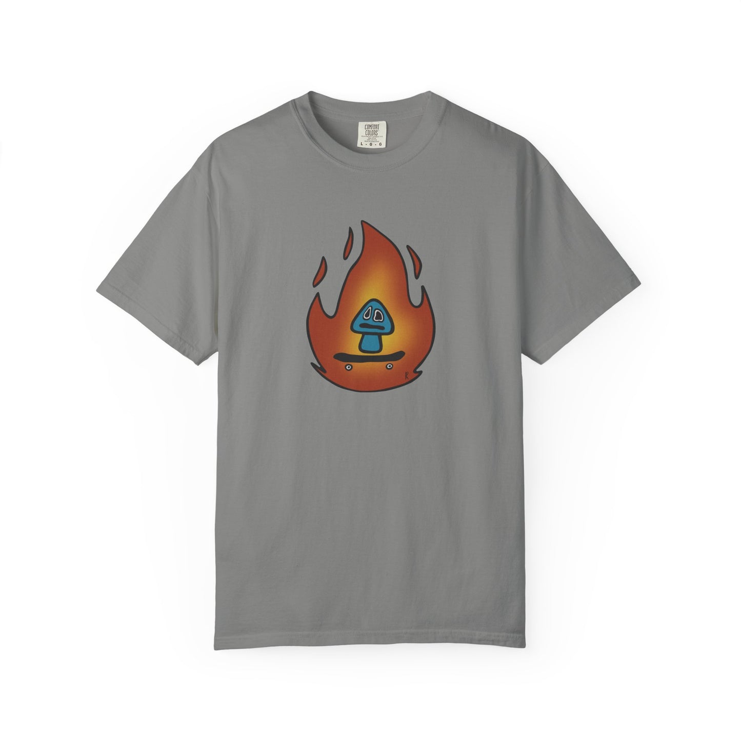 Blazing Mushroom | Skating Mushroom on Fire Themed Unisex Garment-Dyed T-Shirt, Cool Graphic Tee, Casual Wear, Summer Essential, Gifts for Friends