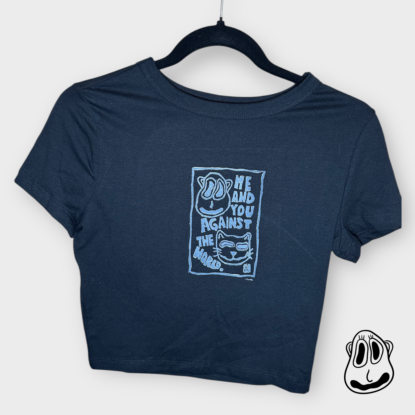 You & Me Lino Print Baby Tee | Handmade Cropped T-Shirt