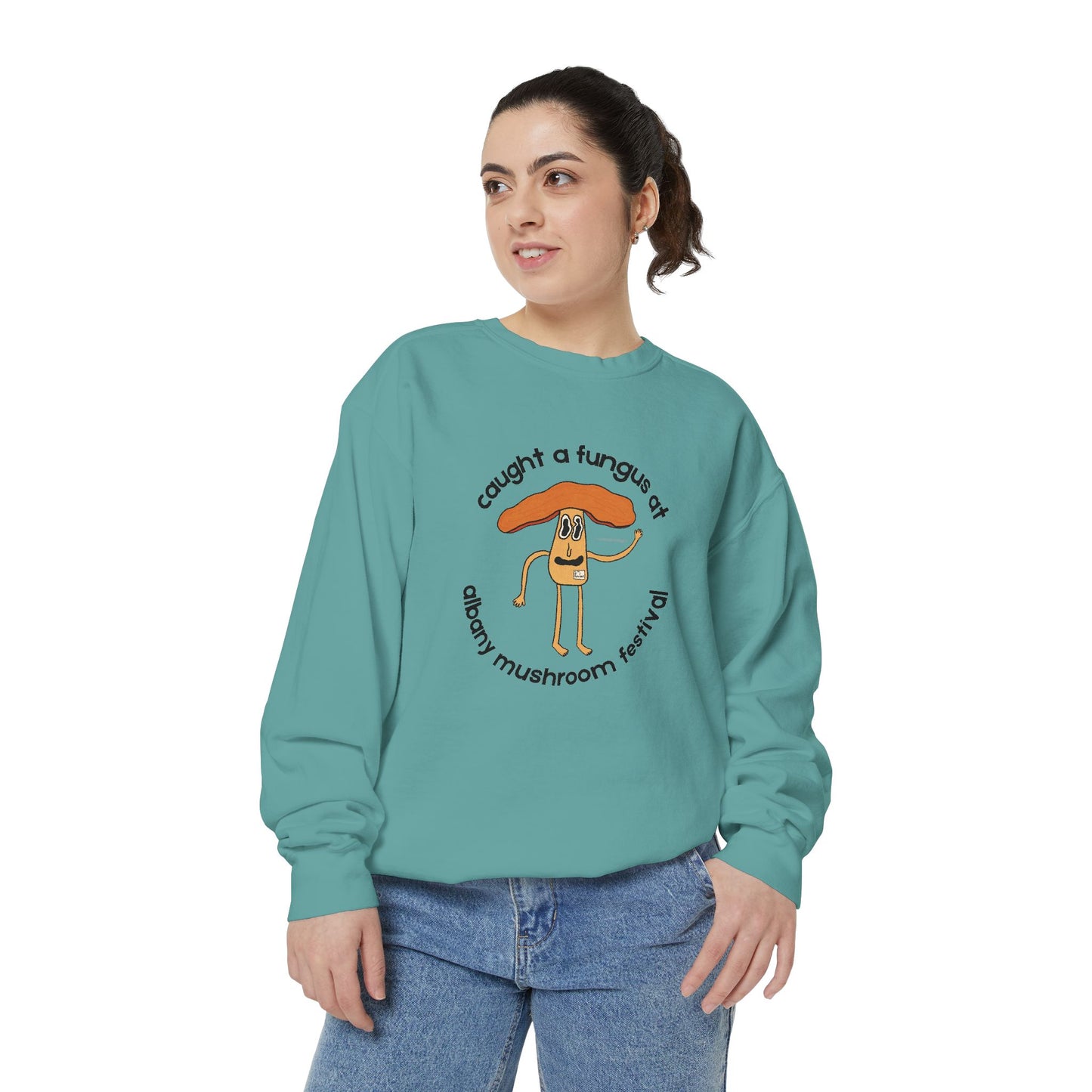 Fun Gus Crewneck - "Caught a Fungus At Albany Mushroom Festival" | Mushroom Festival Sweatshirt - Caught a Fungus Design, Unisex Cozy Top, Fall Fashion, Nature Lover Gift, Foraging, Fungi Lover