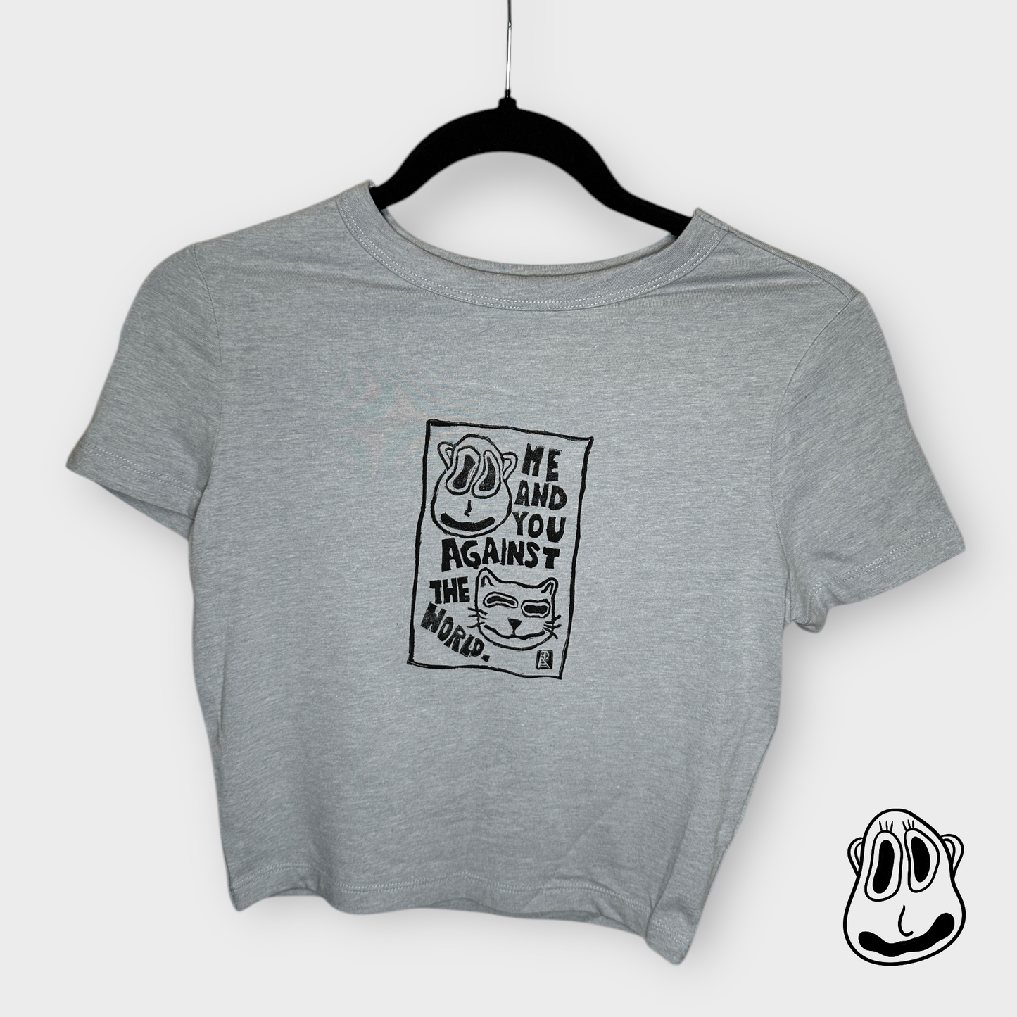 You & Me Lino Print Baby Tee | Handmade Cropped T-Shirt
