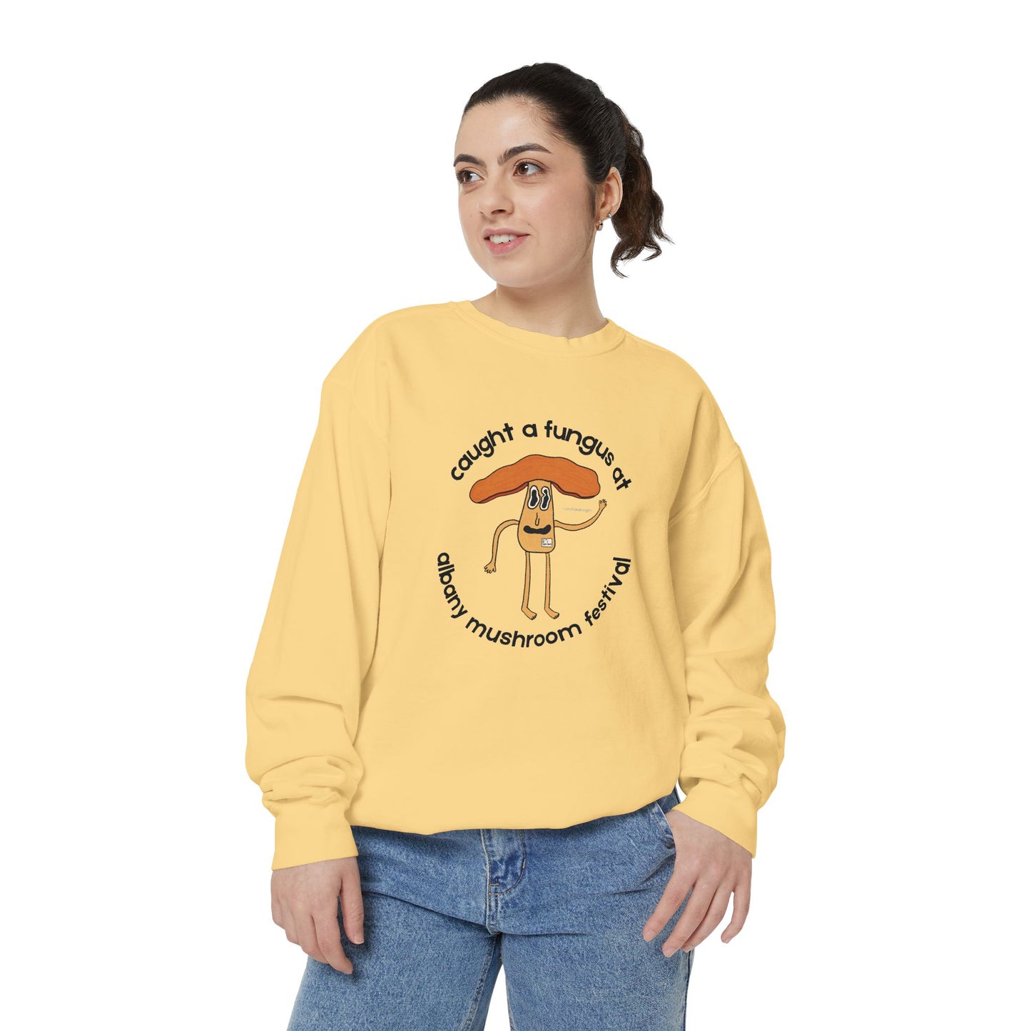 Fun Gus Crewneck - "Caught a Fungus At Albany Mushroom Festival" | Mushroom Festival Sweatshirt - Caught a Fungus Design, Unisex Cozy Top, Fall Fashion, Nature Lover Gift, Foraging, Fungi Lover