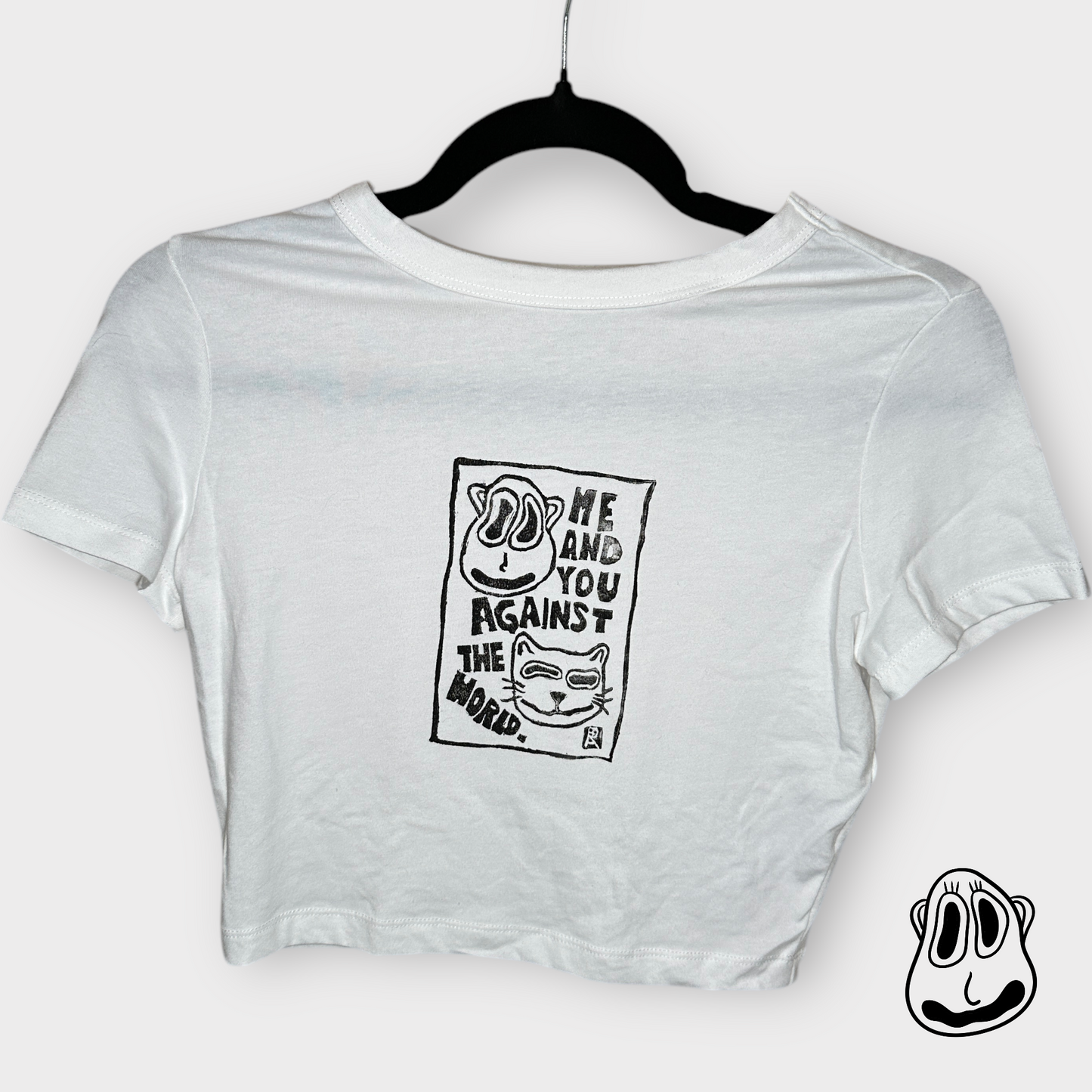 You & Me Lino Print Baby Tee | Handmade Cropped T-Shirt