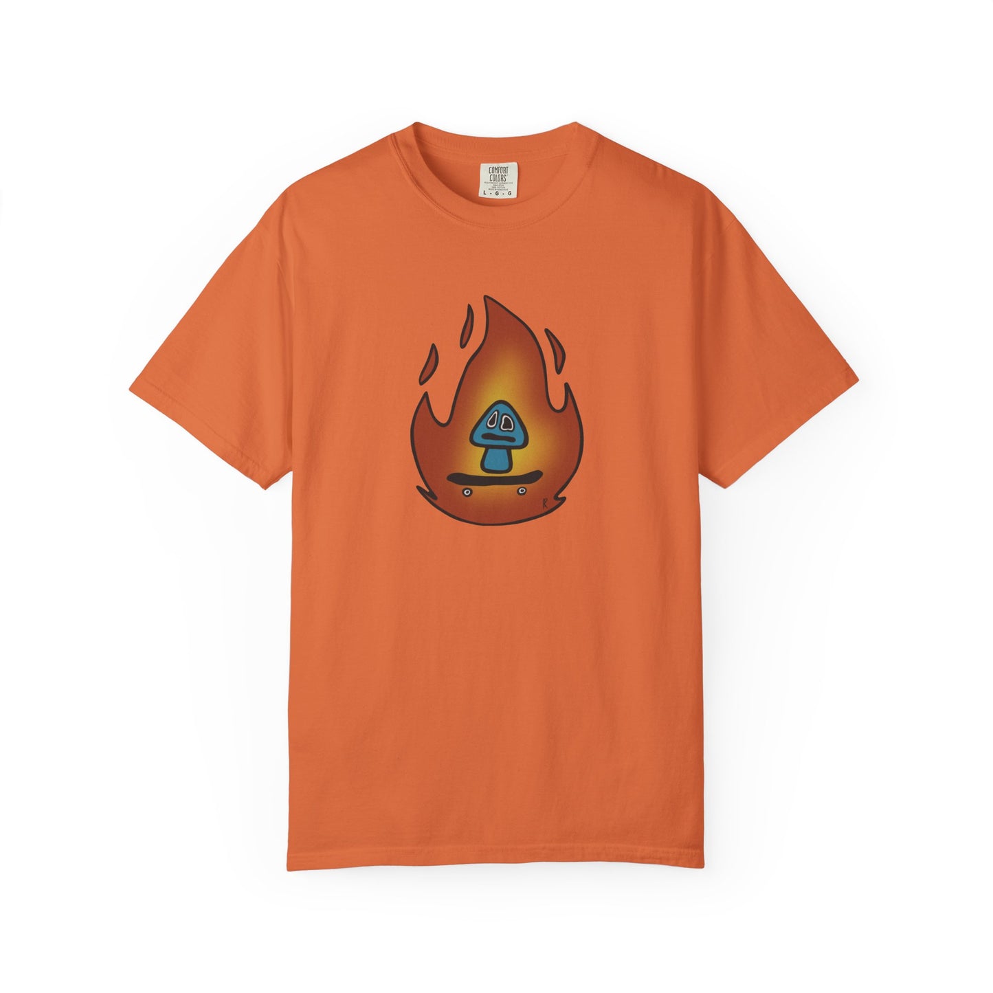 Blazing Mushroom | Skating Mushroom on Fire Themed Unisex Garment-Dyed T-Shirt, Cool Graphic Tee, Casual Wear, Summer Essential, Gifts for Friends
