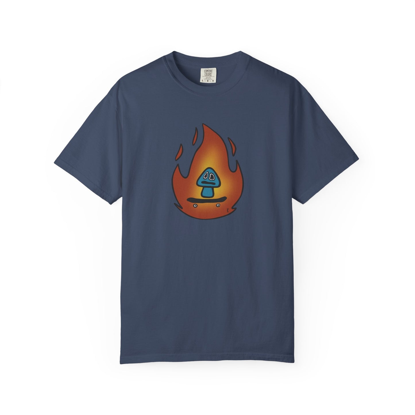 Blazing Mushroom | Skating Mushroom on Fire Themed Unisex Garment-Dyed T-Shirt, Cool Graphic Tee, Casual Wear, Summer Essential, Gifts for Friends
