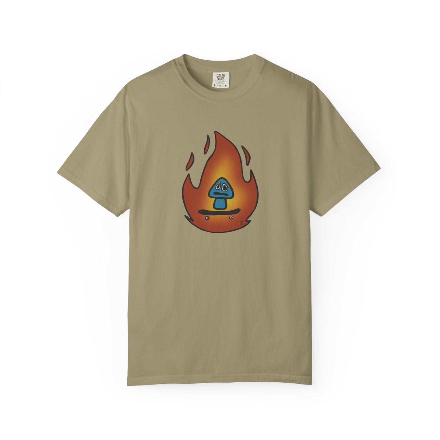Blazing Mushroom | Skating Mushroom on Fire Themed Unisex Garment-Dyed T-Shirt, Cool Graphic Tee, Casual Wear, Summer Essential, Gifts for Friends