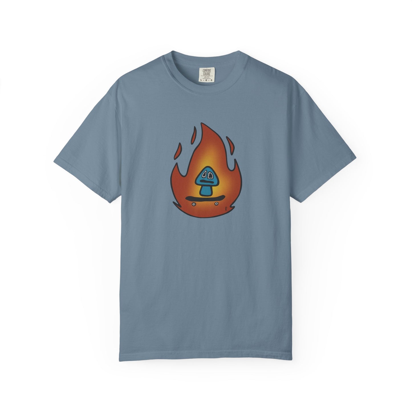 Blazing Mushroom | Skating Mushroom on Fire Themed Unisex Garment-Dyed T-Shirt, Cool Graphic Tee, Casual Wear, Summer Essential, Gifts for Friends