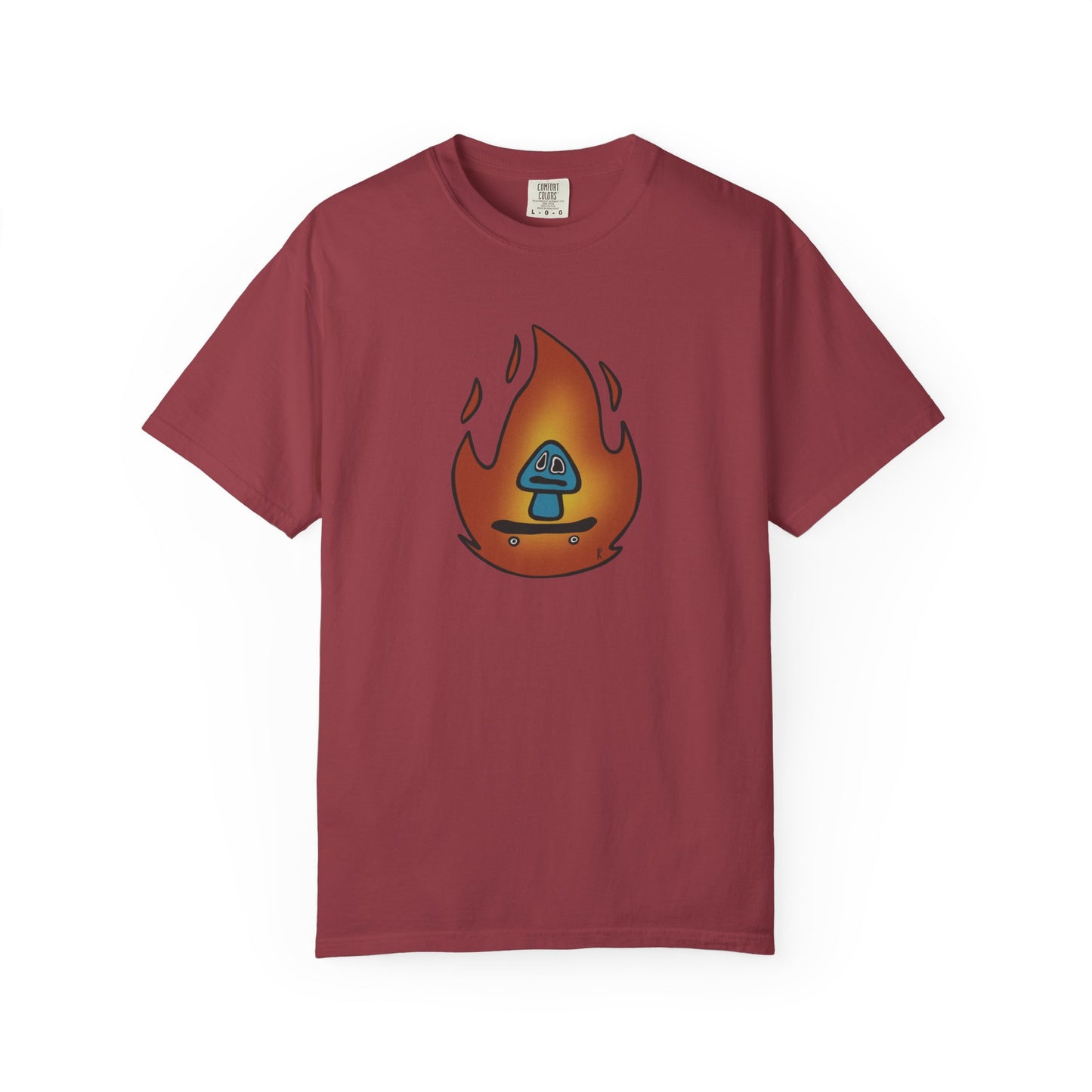 Blazing Mushroom | Skating Mushroom on Fire Themed Unisex Garment-Dyed T-Shirt, Cool Graphic Tee, Casual Wear, Summer Essential, Gifts for Friends
