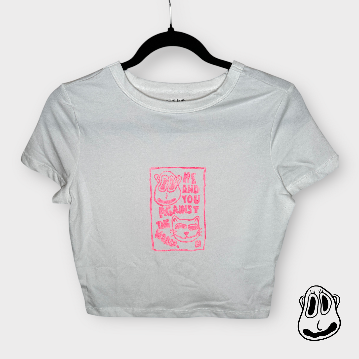 You & Me Lino Print Baby Tee | Handmade Cropped T-Shirt
