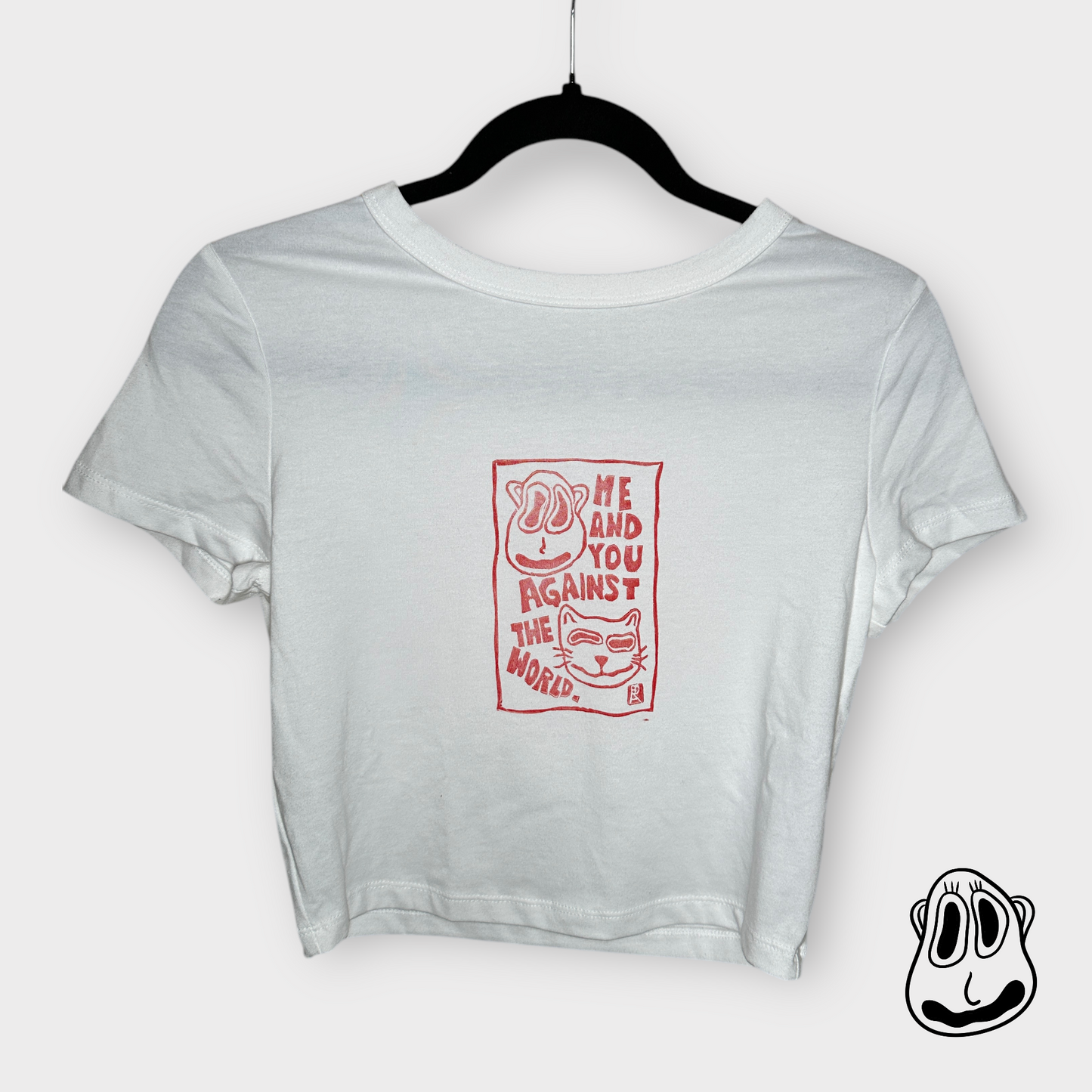 You & Me Lino Print Baby Tee | Handmade Cropped T-Shirt