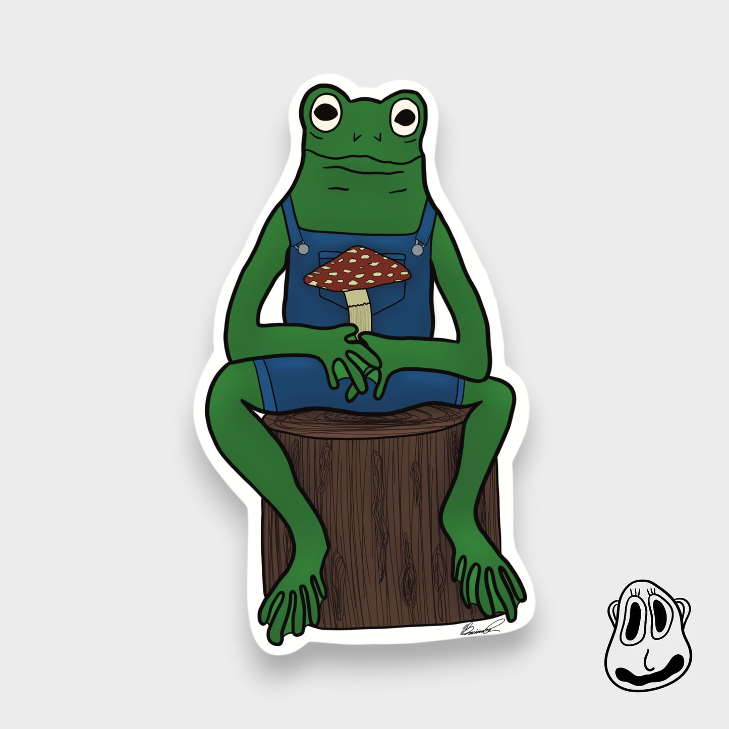 Frog on a Log (Toadstool) Sticker | Handmade Original Art Waterproof Vinyl Sticker