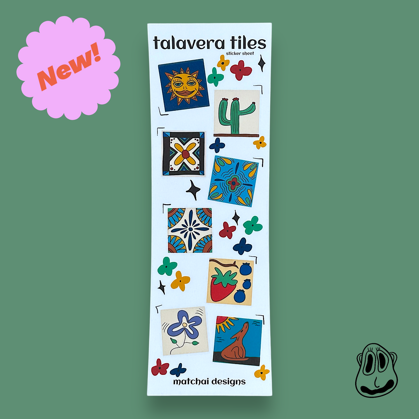Talavera Tiles Sticker Sheet | Waterproof Glossy Vinyl Stickers, Decorative Mini Stickers for Laptop, Phone, Water Bottle, Etc.