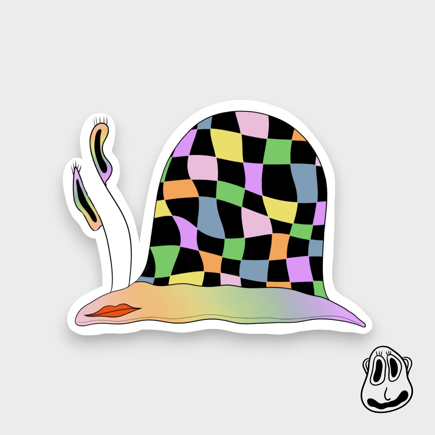 Checkerboard Snail Sticker | Handmade Original Art Waterproof Vinyl Sticker