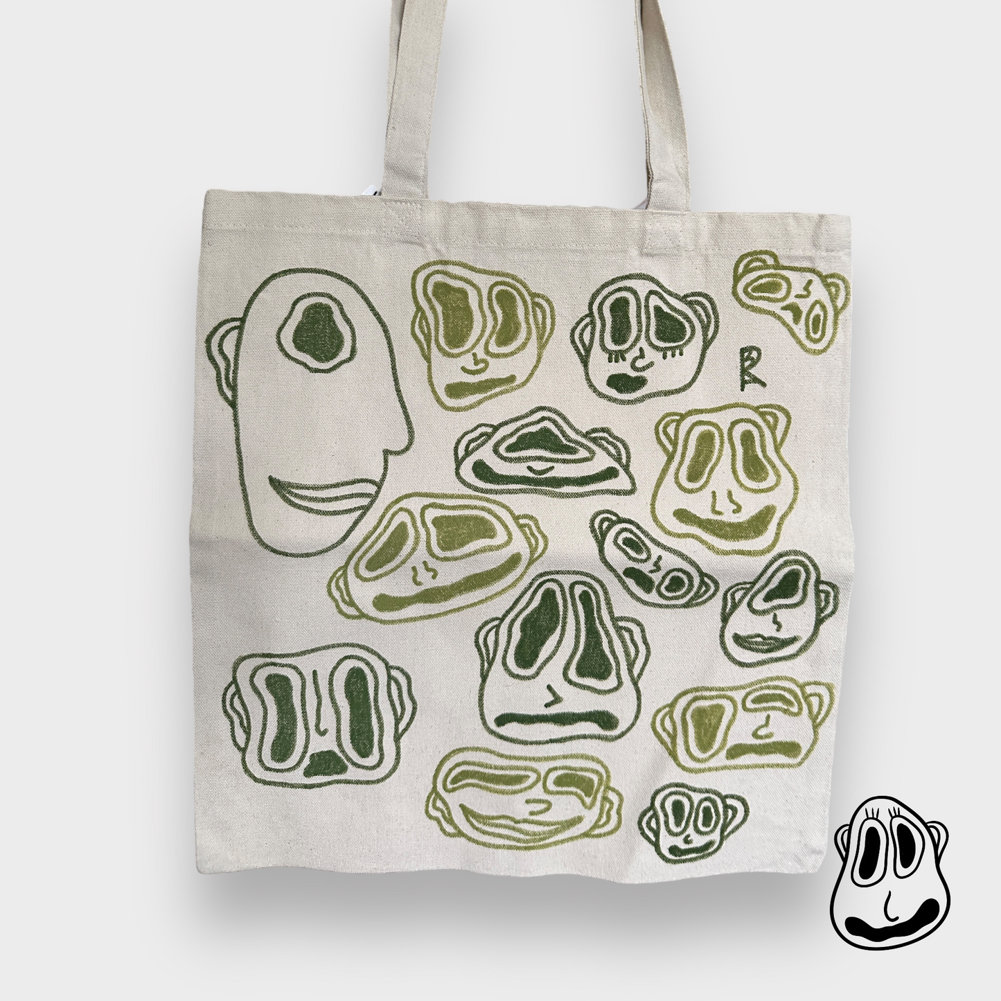 Eat Your Greens Faces Tote Bag | Hand Painted Recycled Cotton Bag