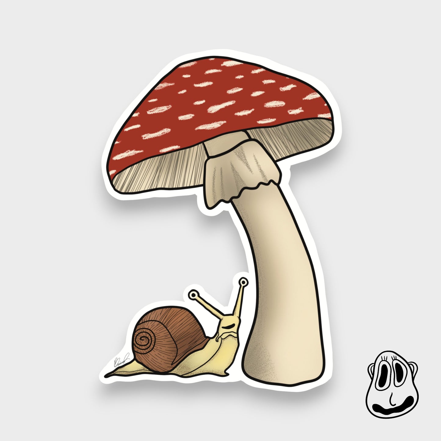 Snail in the Mushroom Shade Sticker | Handmade Original Art Waterproof Vinyl Sticker