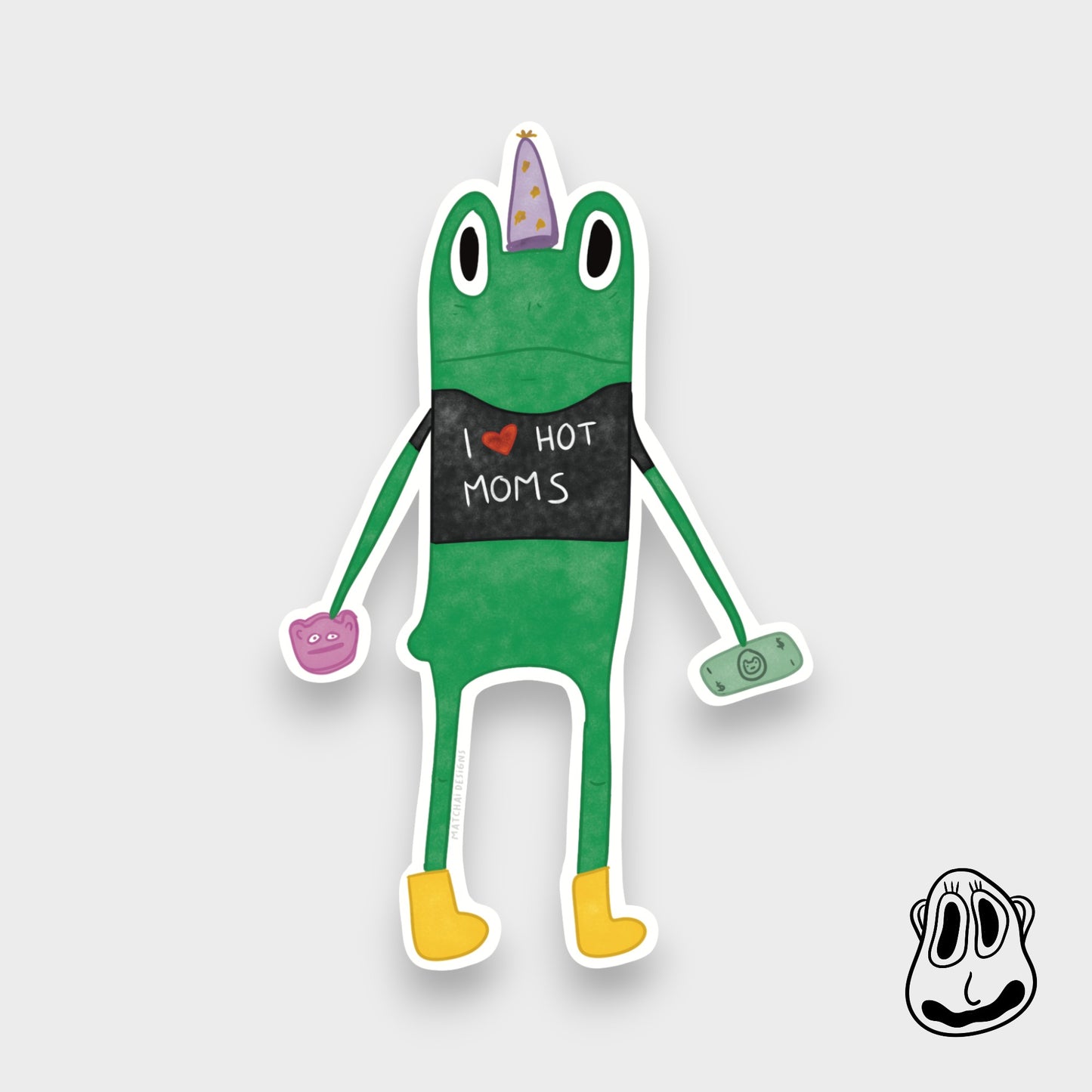 Hot Moms Frog Sticker | Handmade Original Art Waterproof Vinyl StickerNo