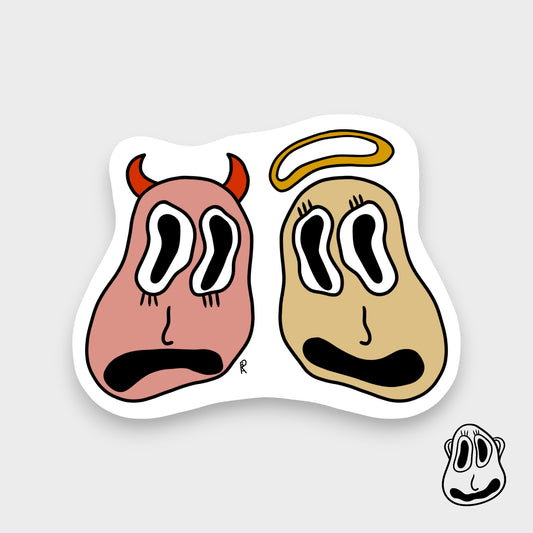 Angel & Devil - Two Faced Sticker | Handmade Original Art Waterproof Vinyl Sticker