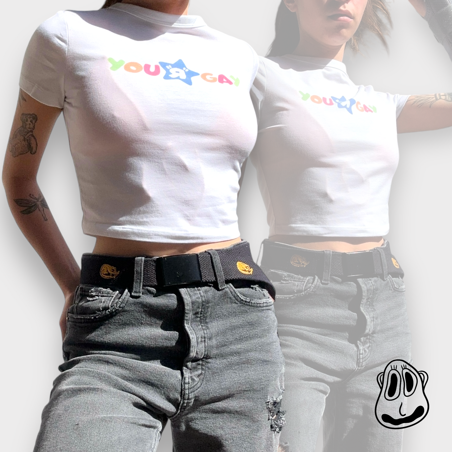 PRE-ORDER: You R Gay Baby Tee | Handmade Cropped T-Shirt, LGBTQ+ Nostalgia Art