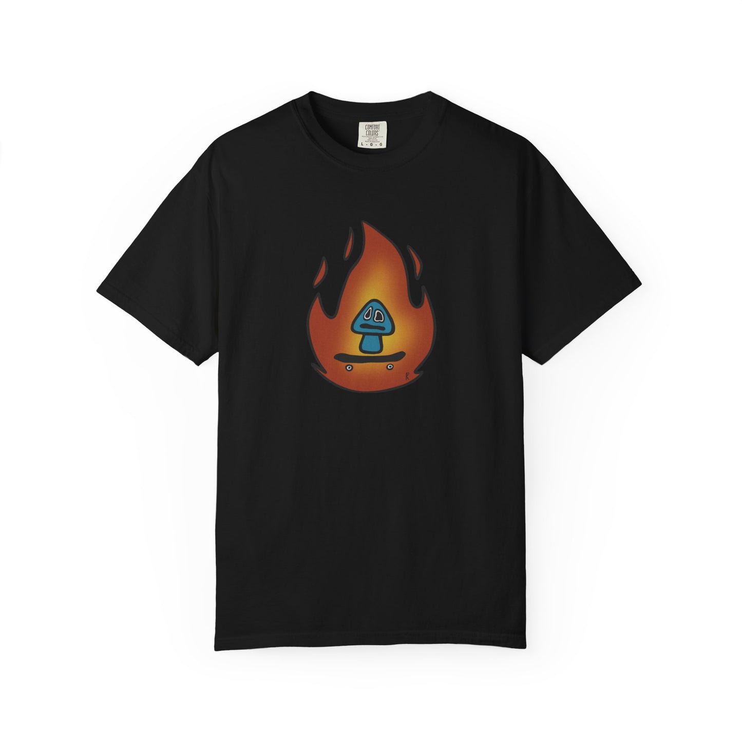 Blazing Mushroom | Skating Mushroom on Fire Themed Unisex Garment-Dyed T-Shirt, Cool Graphic Tee, Casual Wear, Summer Essential, Gifts for Friends