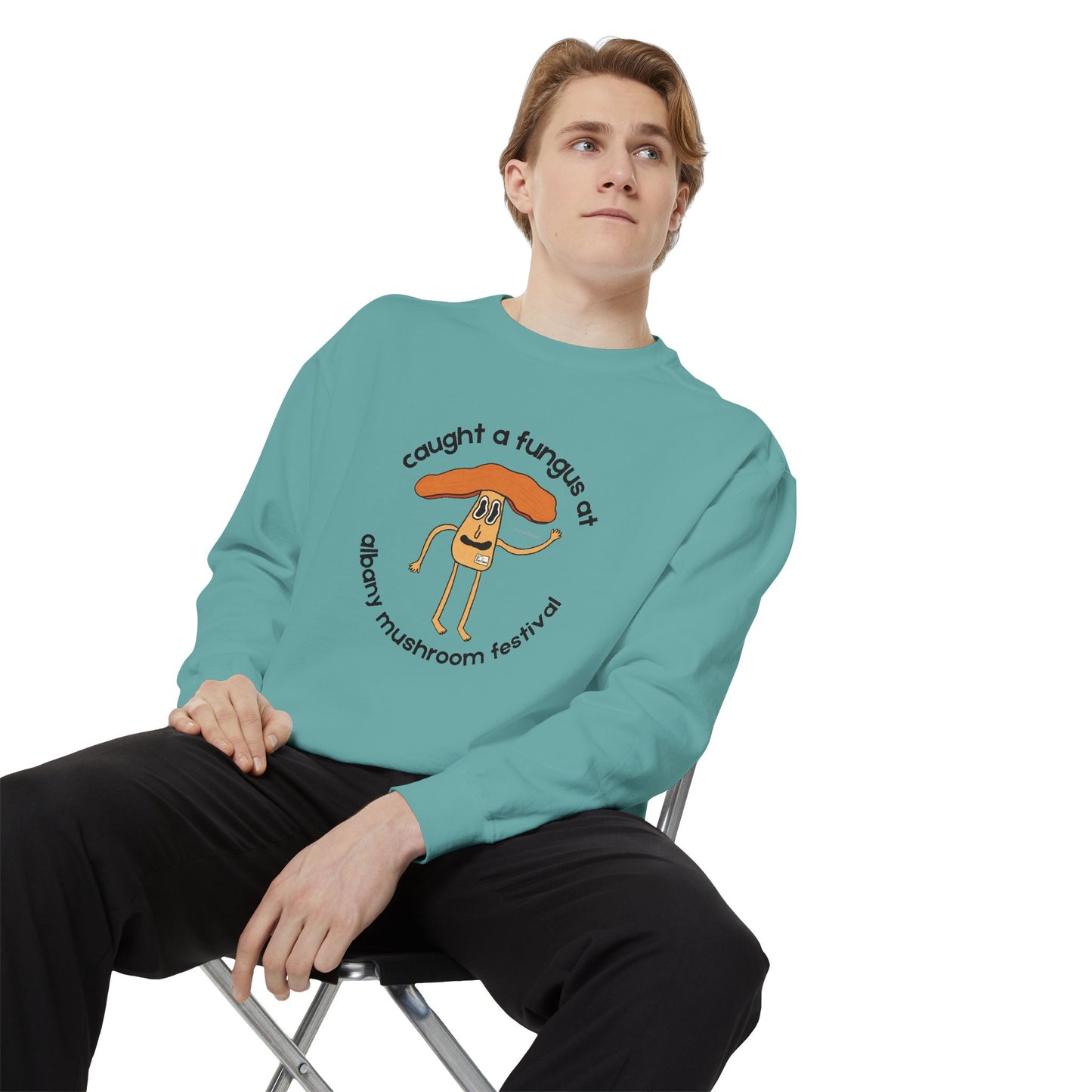 Fun Gus Crewneck - "Caught a Fungus At Albany Mushroom Festival" | Mushroom Festival Sweatshirt - Caught a Fungus Design, Unisex Cozy Top, Fall Fashion, Nature Lover Gift, Foraging, Fungi Lover