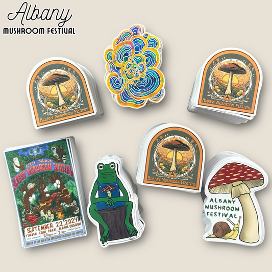 Albany Mushroom Festival Limited Edition Stickers | Handmade Original Art Waterproof Vinyl Sticker