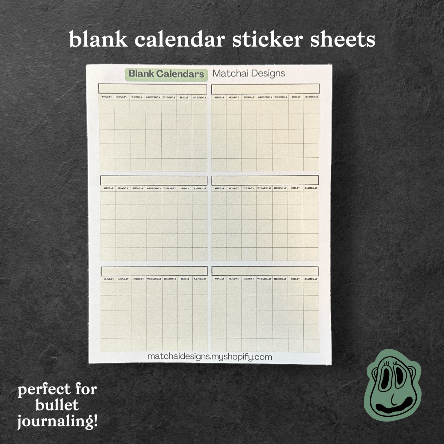 Blank Calendar Sticker Sheet | Bullet Journaling, Paper Stickers, Yearly & Monthly Tracking