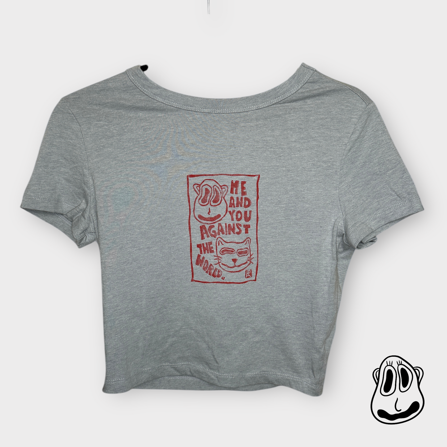 You & Me Lino Print Baby Tee | Handmade Cropped T-Shirt