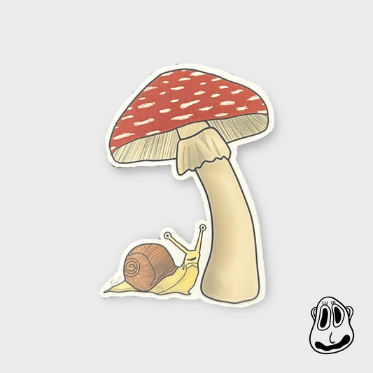 Snail in the Mushroom Shade Sticker | Handmade Original Art Waterproof Vinyl Sticker