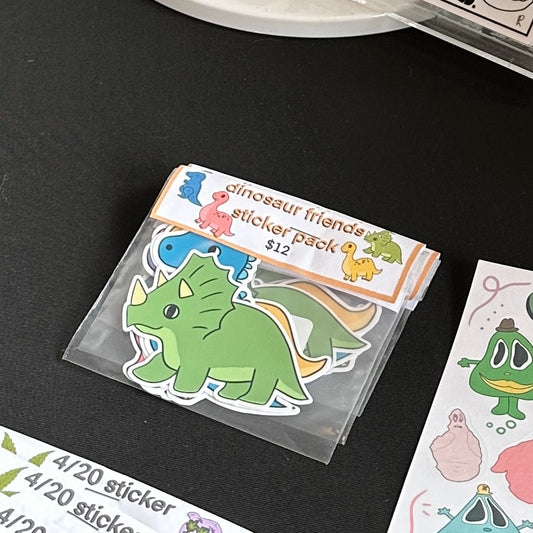 Dinosaur Friends Sticker Pack | Handmade Original Art Waterproof Vinyl Sticker