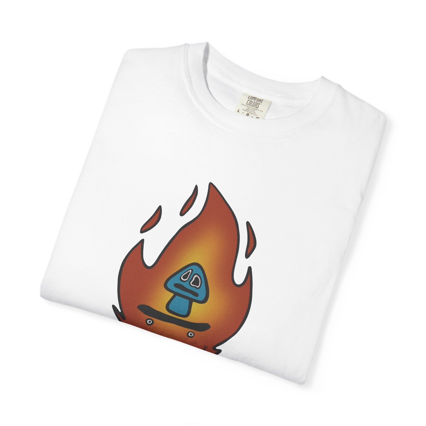 Blazing Mushroom | Skating Mushroom on Fire Themed Unisex Garment-Dyed T-Shirt, Cool Graphic Tee, Casual Wear, Summer Essential, Gifts for Friends