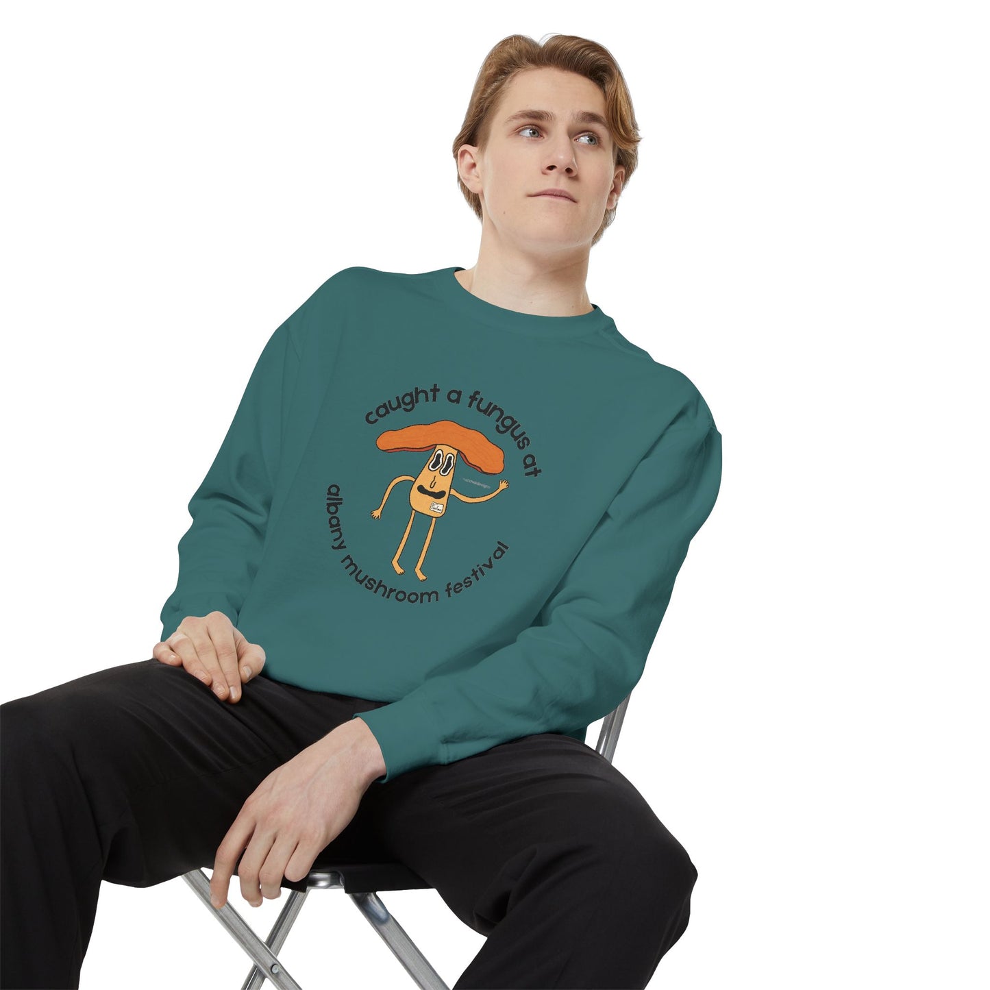 Fun Gus Crewneck - "Caught a Fungus At Albany Mushroom Festival" | Mushroom Festival Sweatshirt - Caught a Fungus Design, Unisex Cozy Top, Fall Fashion, Nature Lover Gift, Foraging, Fungi Lover