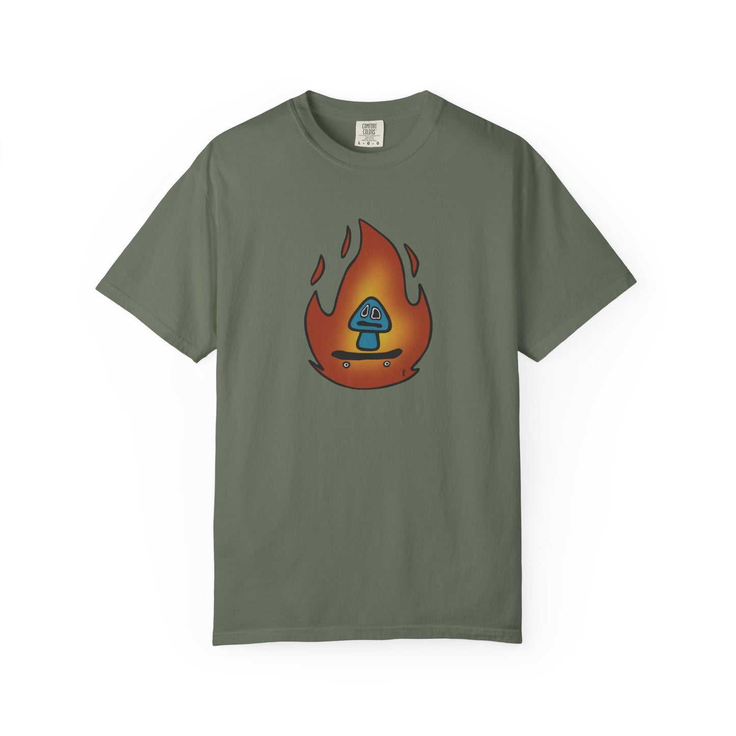 Blazing Mushroom | Skating Mushroom on Fire Themed Unisex Garment-Dyed T-Shirt, Cool Graphic Tee, Casual Wear, Summer Essential, Gifts for Friends