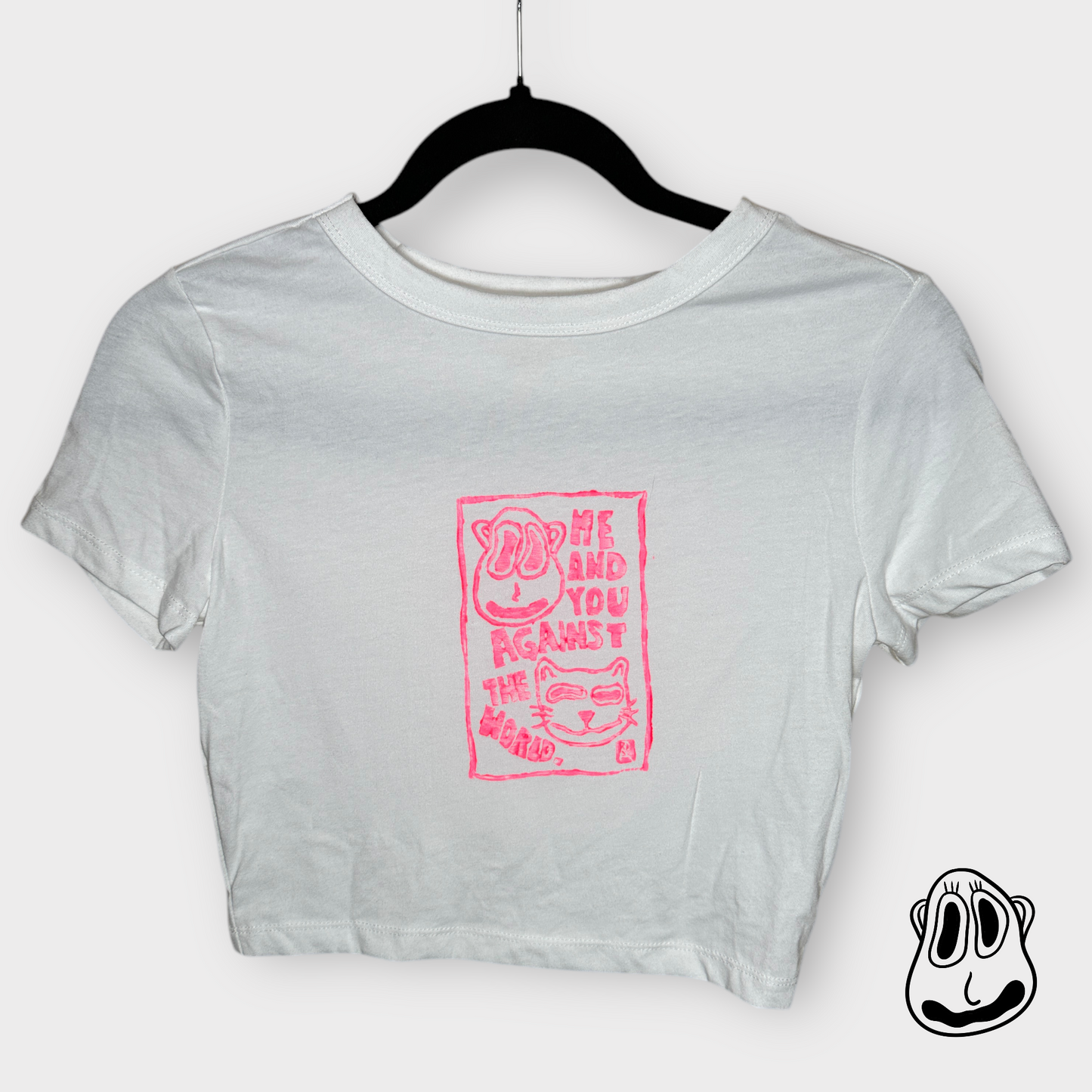 You & Me Lino Print Baby Tee | Handmade Cropped T-Shirt