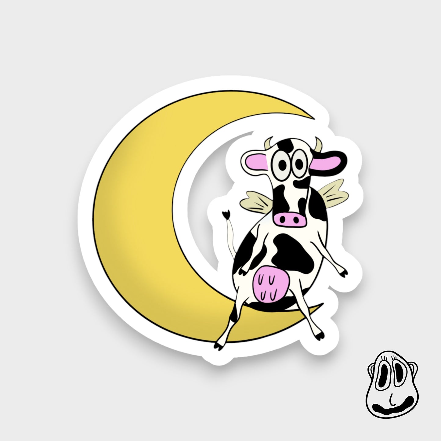 Moon Cow Sticker | Handmade Original Art Waterproof Vinyl Sticker