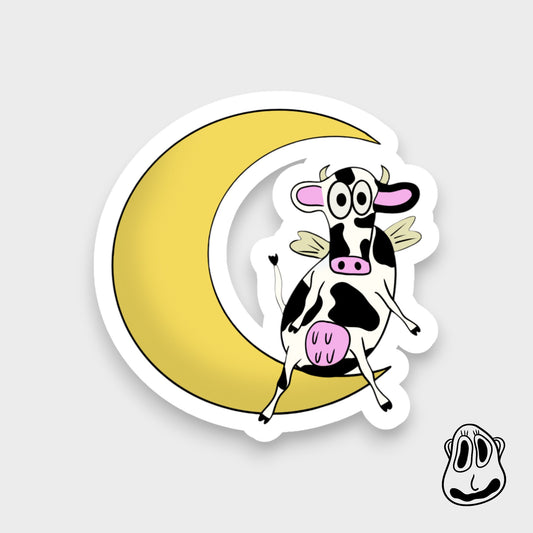 Moon Cow Sticker | Handmade Original Art Waterproof Vinyl Sticker