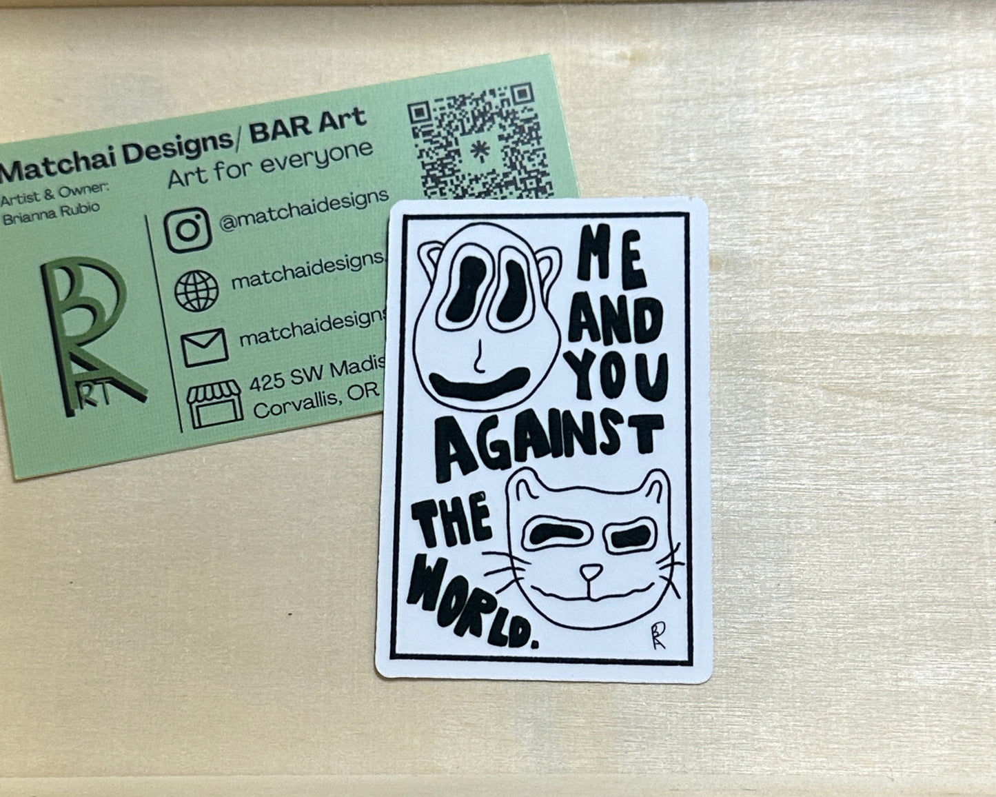 "Me and You Against the World" Sticker | Handmade Original Art Waterproof Vinyl Sticker