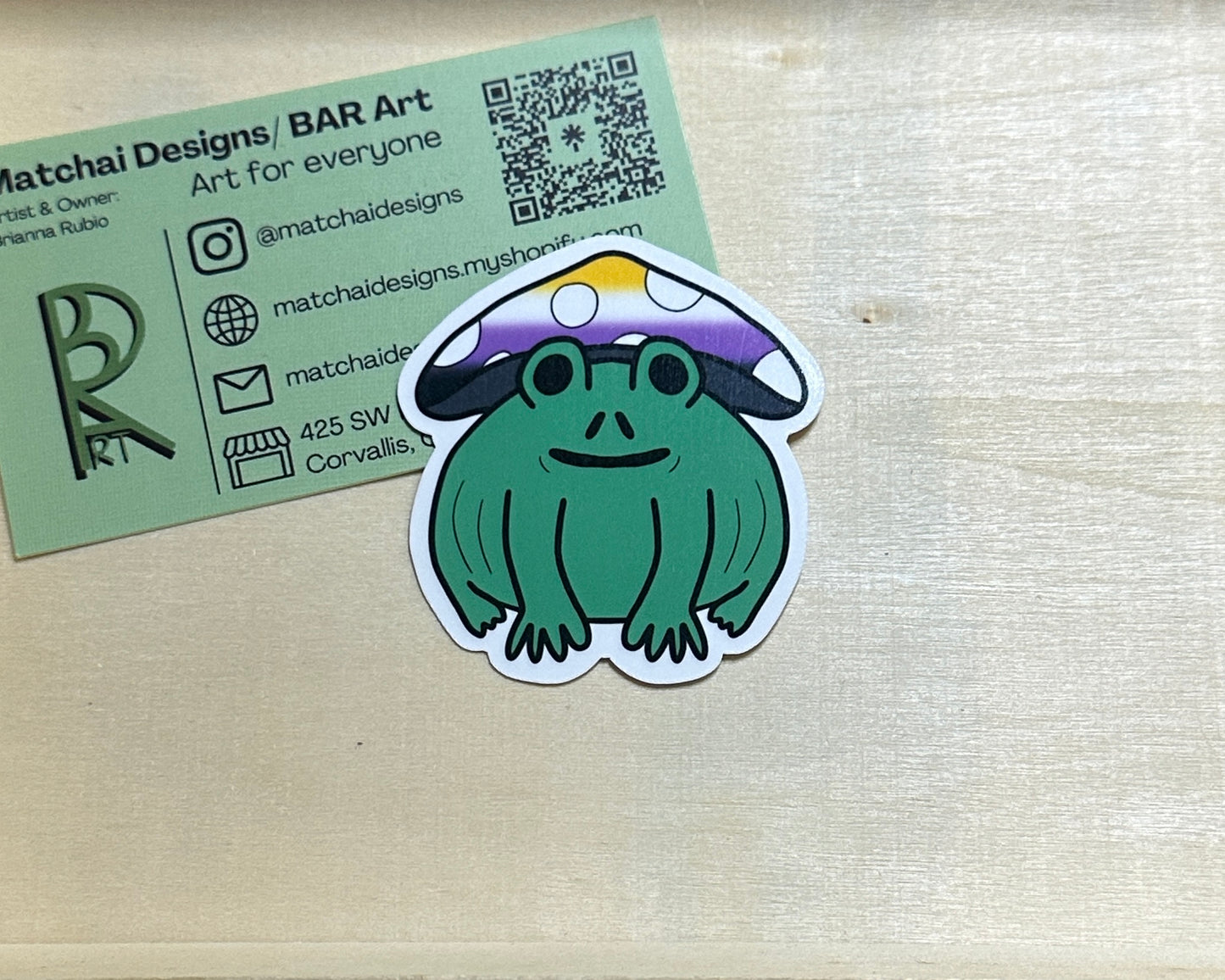 Pride Frog with Mushroom Hat | Handmade Original Art Waterproof Vinyl Sticker