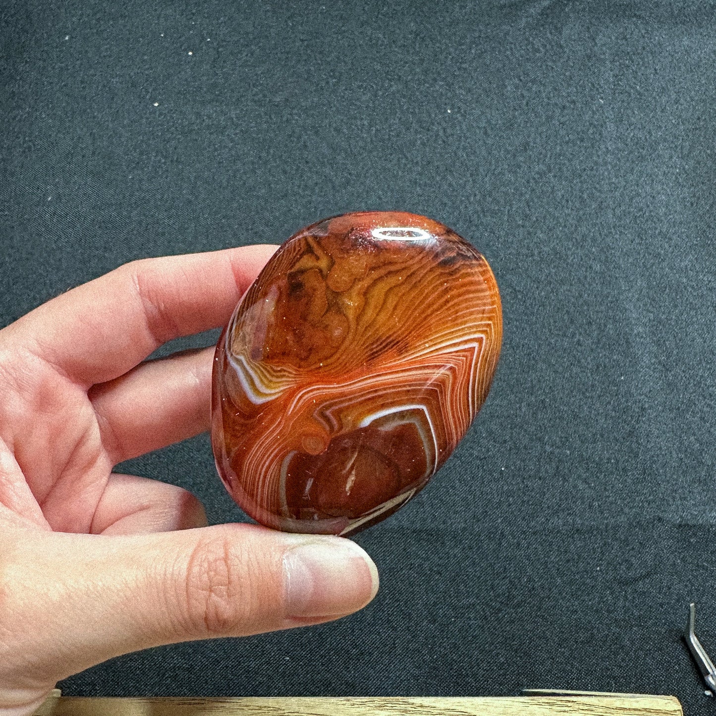 Sardonyx Palm Stone | Banded Mad River Agate, Polished Crystal Palmstone