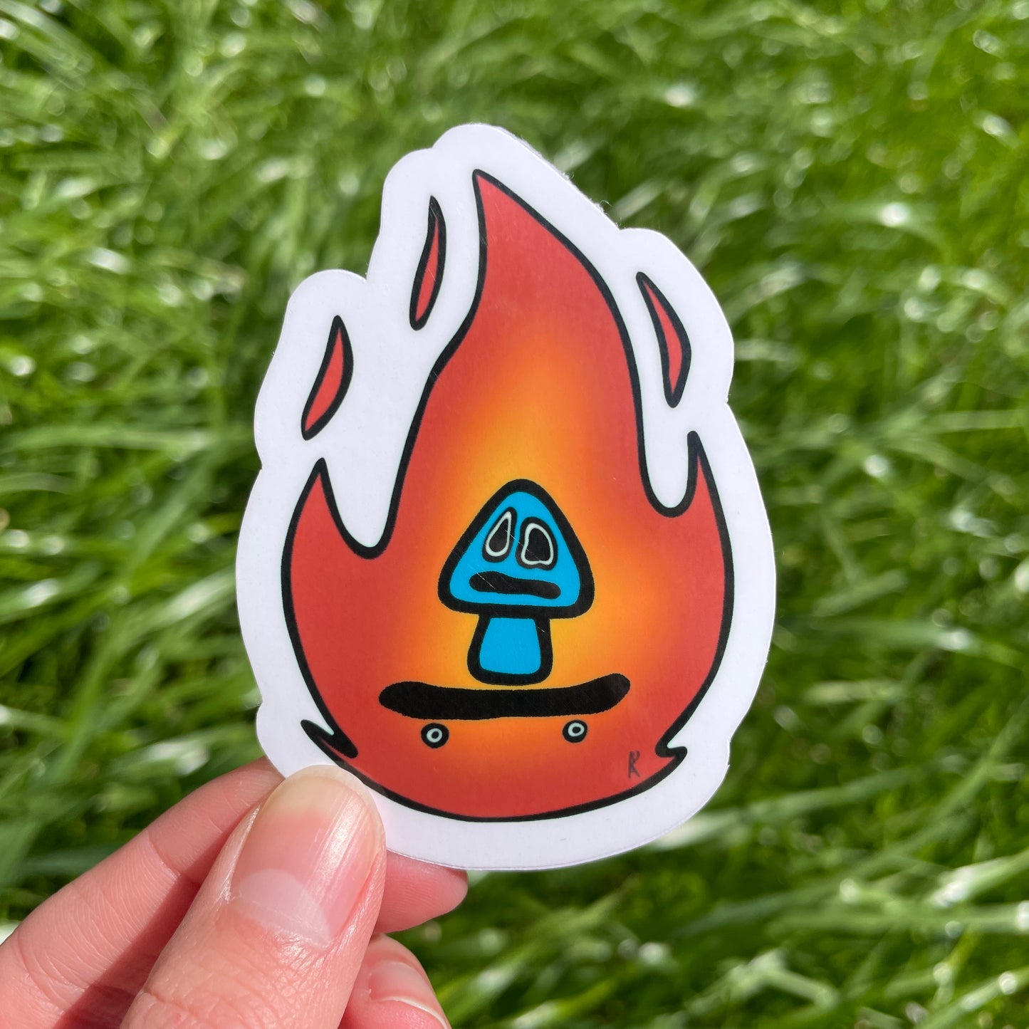 Blazing Mushroom Sticker | Handmade Original Art Waterproof Vinyl Sticker