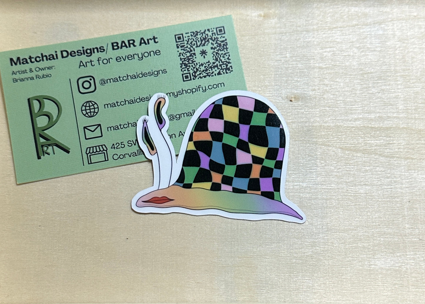 Checkerboard Snail Sticker | Handmade Original Art Waterproof Vinyl Sticker