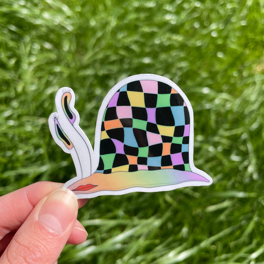 Checkerboard Snail Sticker | Handmade Original Art Waterproof Vinyl Sticker