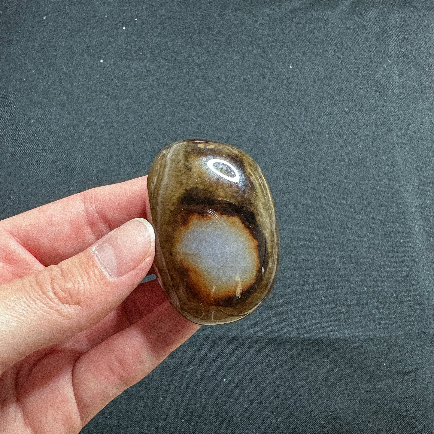 Sardonyx Palm Stone | Banded Mad River Agate, Polished Crystal Palmstone