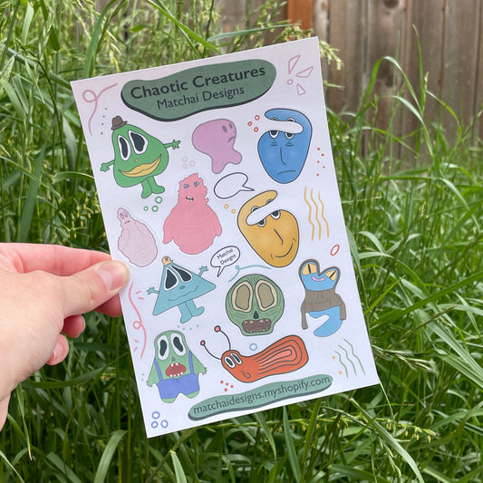 Chaotic Creatures Sticker Sheet | Handmade Original Art Sticker Sheet